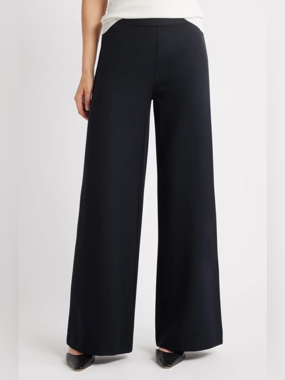 Camilla & Marc Dela Knit Pant Black Size Medium Pull On Wide Leg Side Slits